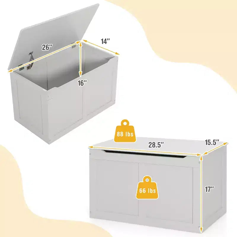 Coffre de rangement/banc à jouets en bois pour enfants avec couvercle à charnière de sécurité – 71,1 cm (L) x 40,6 cm (l) x 43,2 cm (H)