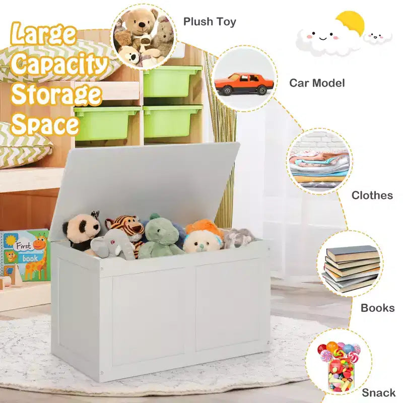 Coffre de rangement/banc à jouets en bois pour enfants avec couvercle à charnière de sécurité – 71,1 cm (L) x 40,6 cm (l) x 43,2 cm (H)