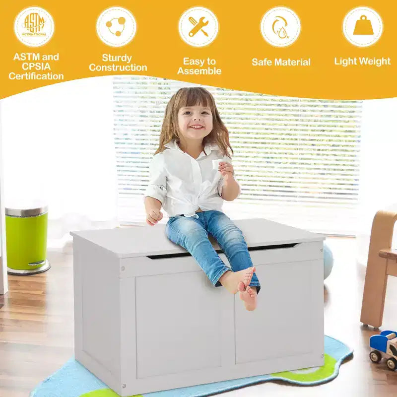 Coffre de rangement/banc à jouets en bois pour enfants avec couvercle à charnière de sécurité – 71,1 cm (L) x 40,6 cm (l) x 43,2 cm (H)