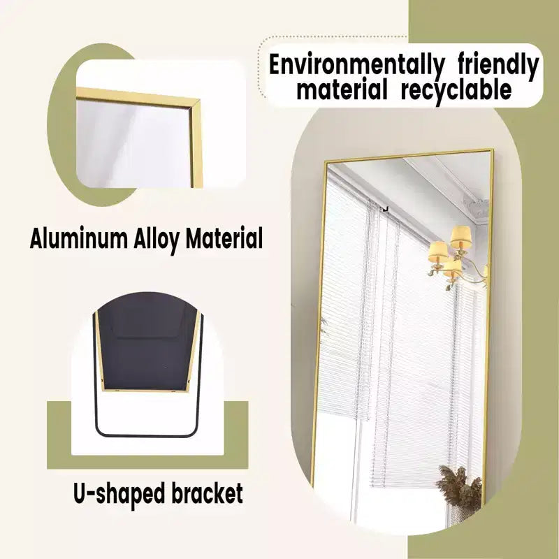 Miroir sur pied pleine longueur, cadre en alliage d'aluminium – 147 cm H x 46 cm L, autoportant