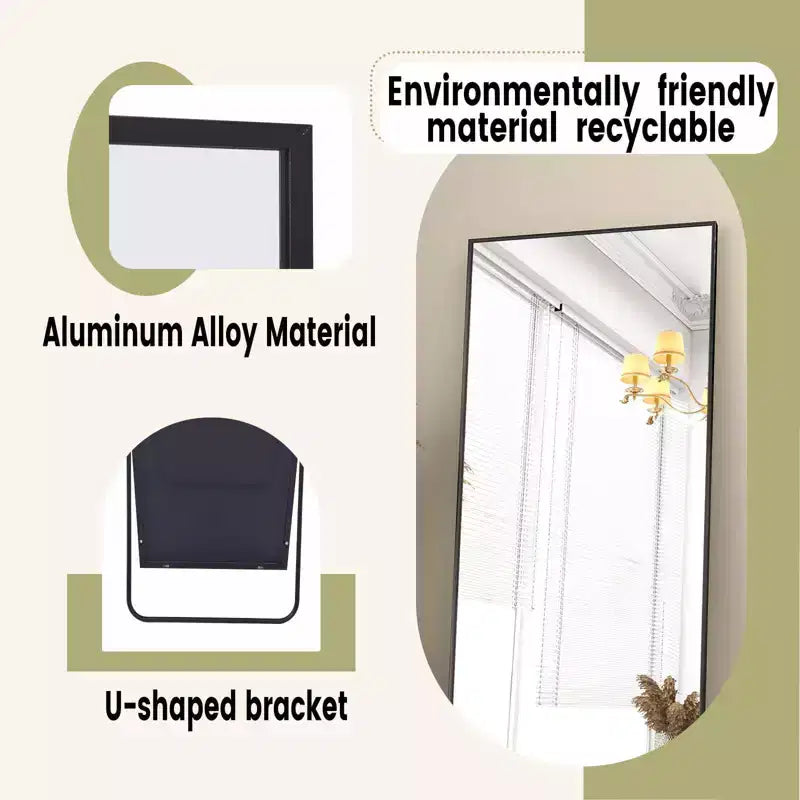 Miroir sur pied pleine longueur, cadre en alliage d'aluminium – 147 cm H x 46 cm L, autoportant