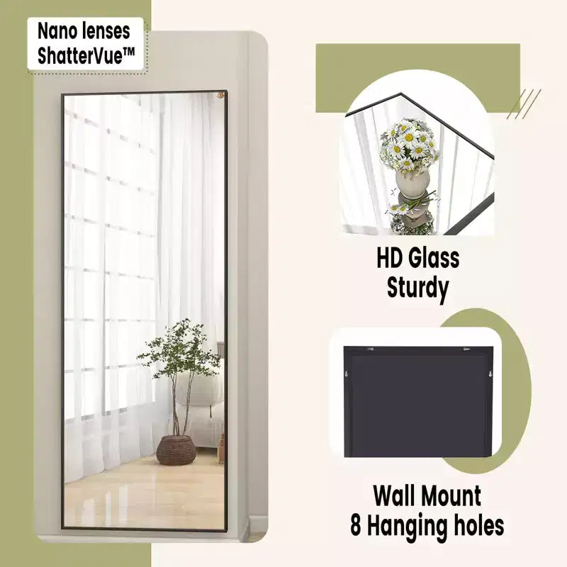 Miroir sur pied pleine longueur, cadre en alliage d'aluminium – 147 cm H x 46 cm L, autoportant