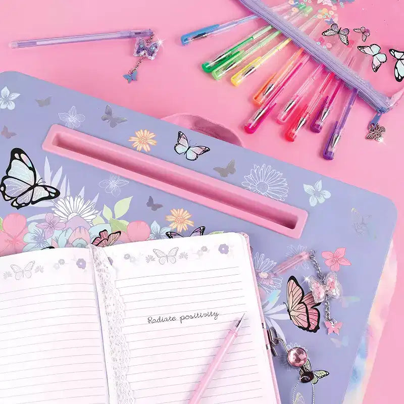 Pupitre papillon pour enfants avec fentes pour tablette et téléphone – Tons pastel violets