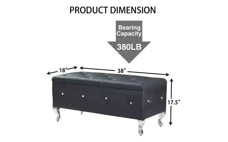 Banc de rangement capitonné avec boutons en cristal – Rembourré, pour chambre ou salon