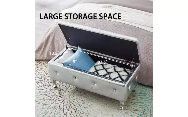 Banc de rangement capitonné avec boutons en cristal – Rembourré, pour chambre ou salon