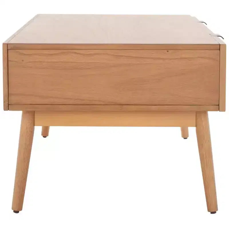 Table basse 2 tiroirs avec façade en rotin et pieds fuselés – Rectangulaire, cadre en bois, capacité de 68 kg