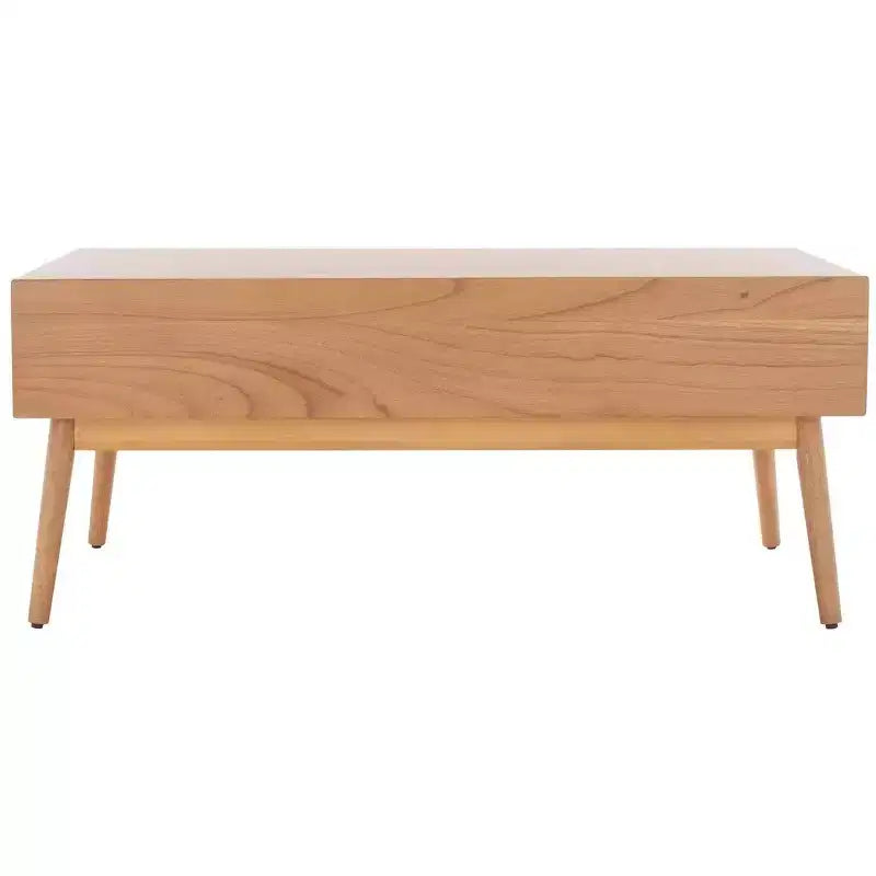 Table basse 2 tiroirs avec façade en rotin et pieds fuselés – Rectangulaire, cadre en bois, capacité de 68 kg