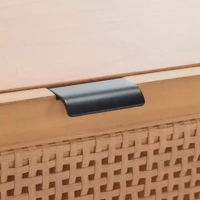 Table basse 2 tiroirs avec façade en rotin et pieds fuselés – Rectangulaire, cadre en bois, capacité de 68 kg