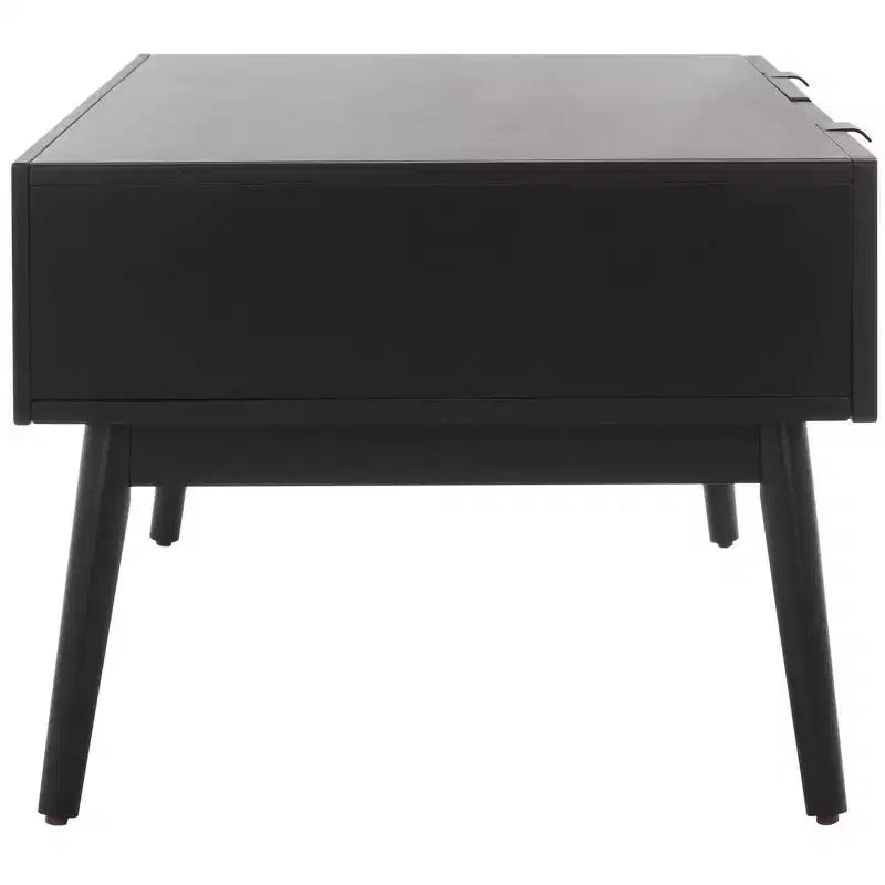 Table basse 2 tiroirs avec façade en rotin et pieds fuselés – Rectangulaire, cadre en bois, capacité de 68 kg