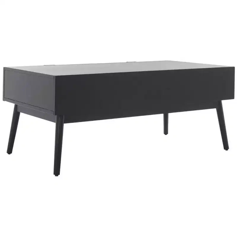 Table basse 2 tiroirs avec façade en rotin et pieds fuselés – Rectangulaire, cadre en bois, capacité de 68 kg