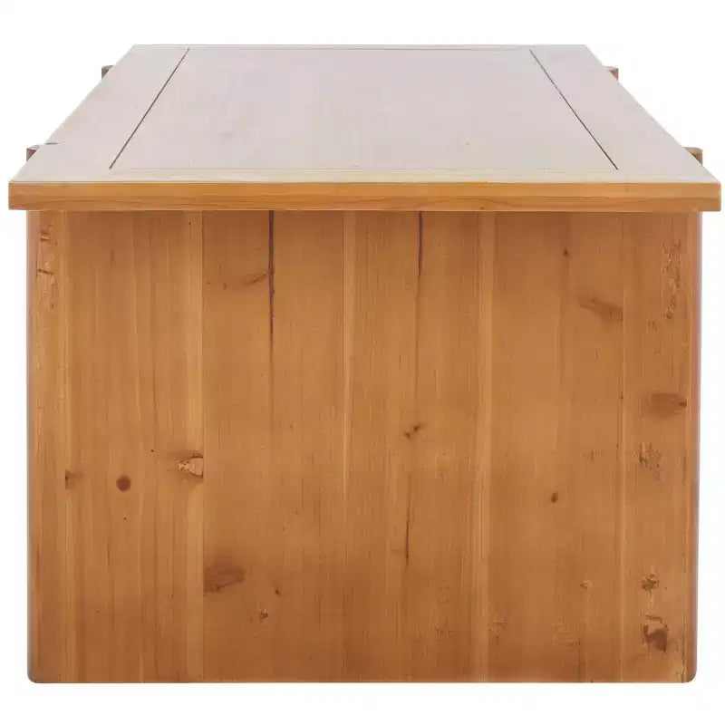 Table basse rectangulaire avec piètement tréteaux – H 46 cm x L 58 cm x P 120 cm, bois de sapin, marron