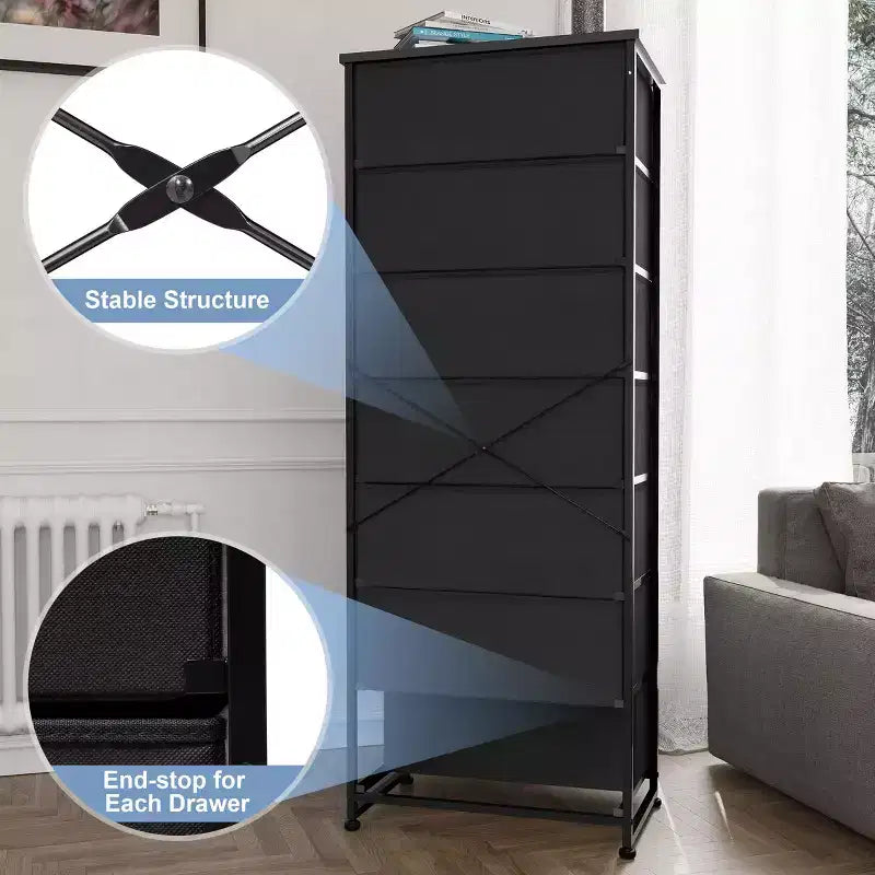 Commode de rangement en tissu à 7 tiroirs – 132 cm (H) x 50 cm (L) x 30 cm (P), cadre en acier