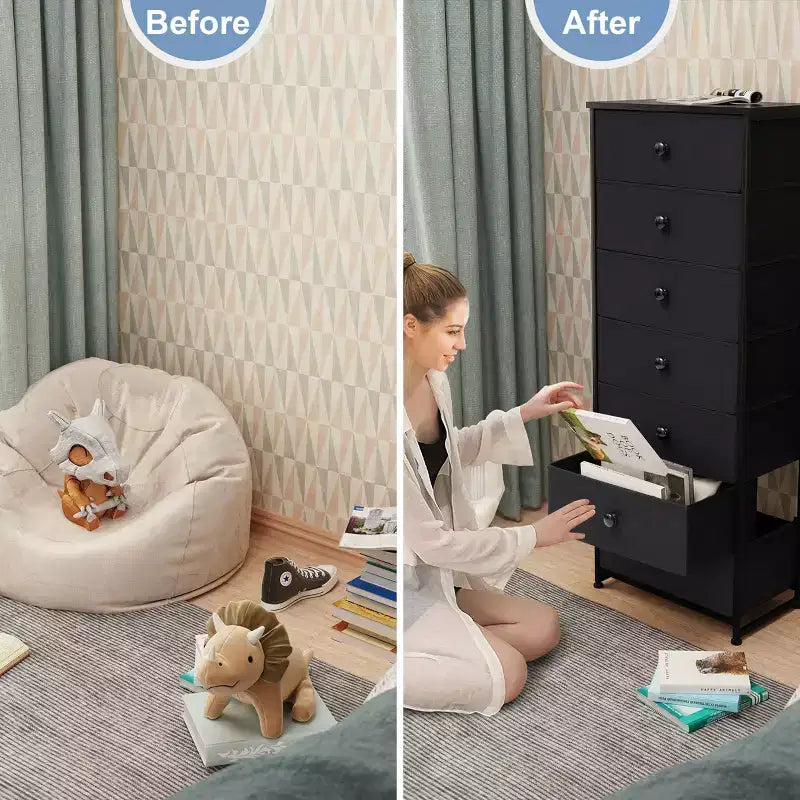 Commode de rangement en tissu à 7 tiroirs – 132 cm (H) x 50 cm (L) x 30 cm (P), cadre en acier