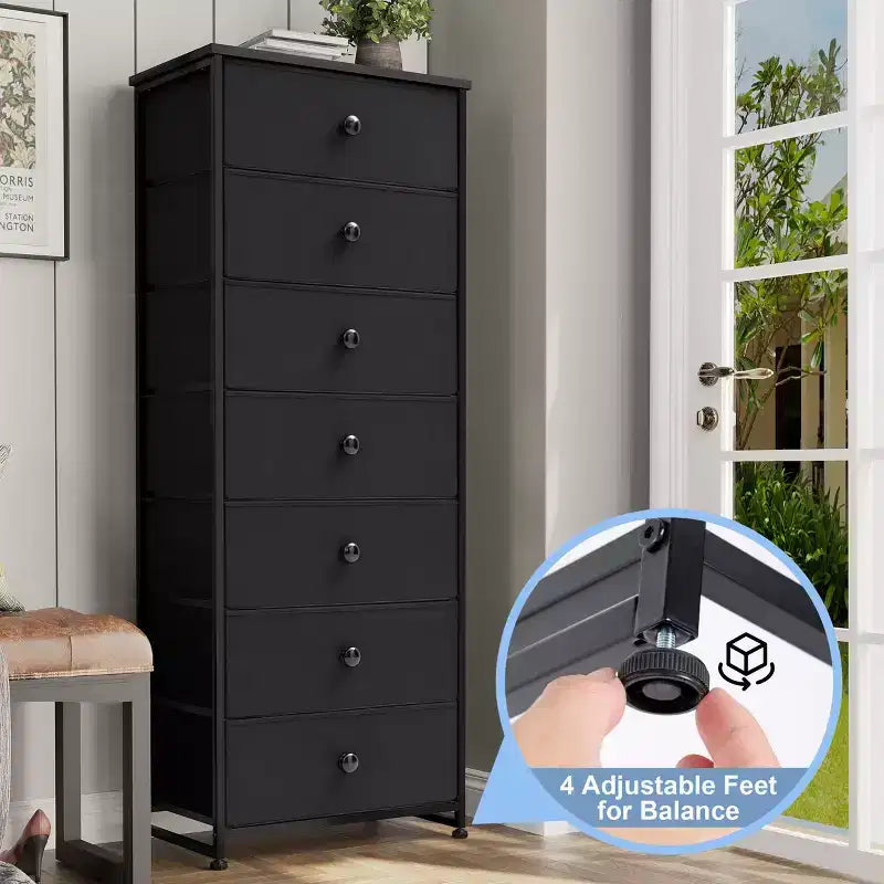 Commode de rangement en tissu à 7 tiroirs – 132 cm (H) x 50 cm (L) x 30 cm (P), cadre en acier