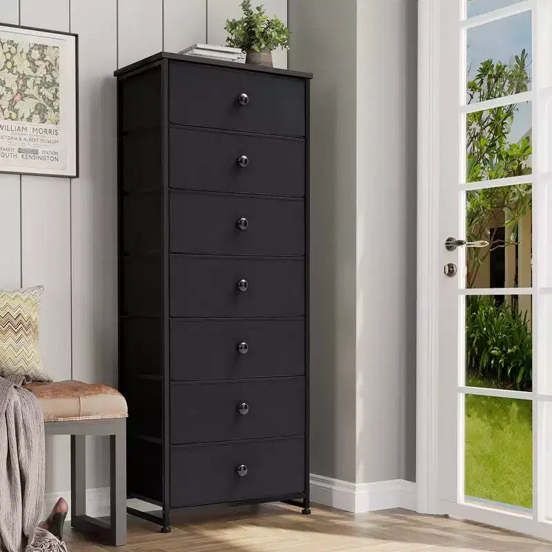 Commode de rangement en tissu à 7 tiroirs – 132 cm (H) x 50 cm (L) x 30 cm (P), cadre en acier