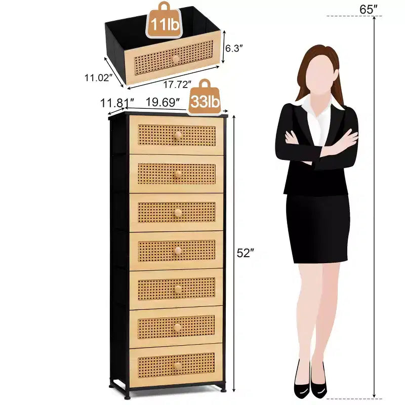 Commode de rangement en tissu à 7 tiroirs – 132 cm (H) x 50 cm (L) x 30 cm (P), cadre en acier