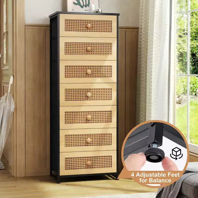 Commode de rangement en tissu à 7 tiroirs – 132 cm (H) x 50 cm (L) x 30 cm (P), cadre en acier