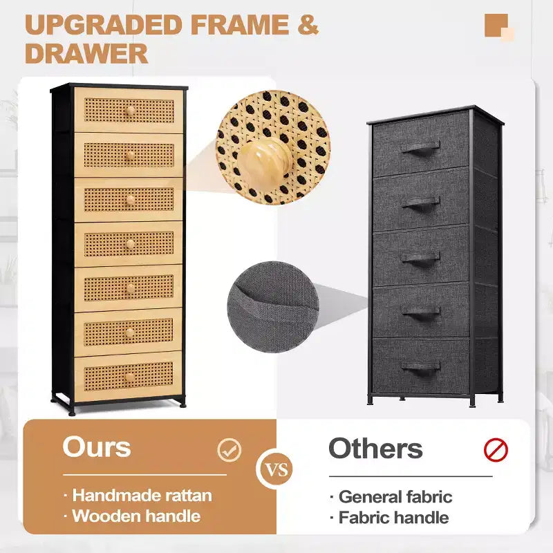 Commode de rangement en tissu à 7 tiroirs – 132 cm (H) x 50 cm (L) x 30 cm (P), cadre en acier