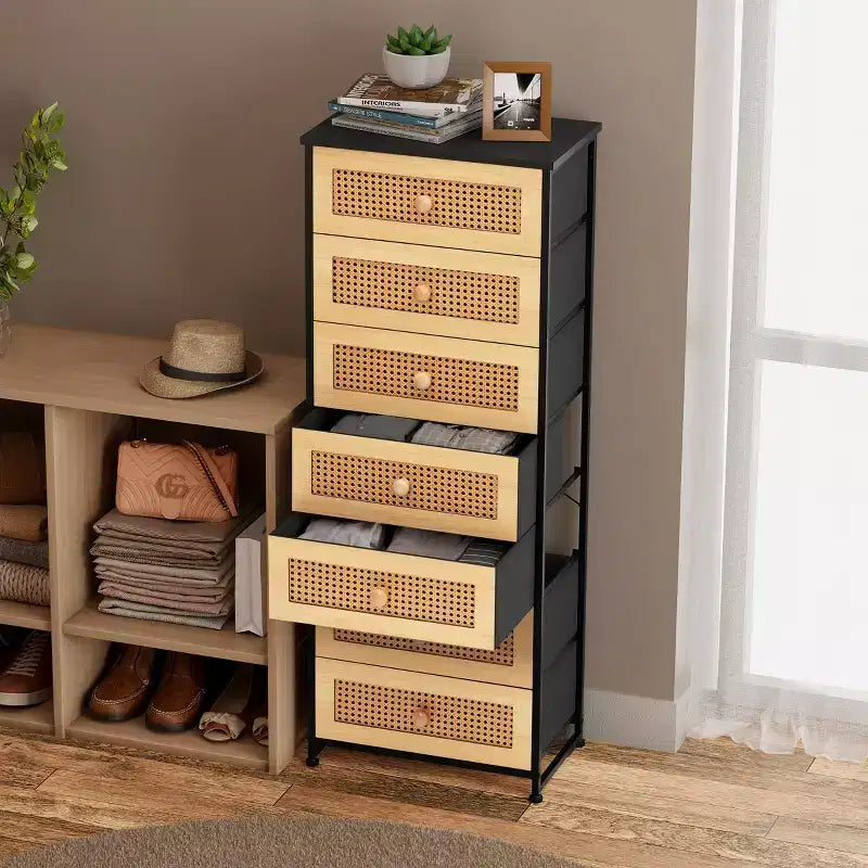 Commode de rangement en tissu à 7 tiroirs – 132 cm (H) x 50 cm (L) x 30 cm (P), cadre en acier