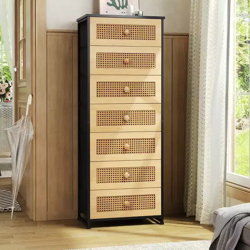Commode de rangement en tissu à 7 tiroirs – 132 cm (H) x 50 cm (L) x 30 cm (P), cadre en acier