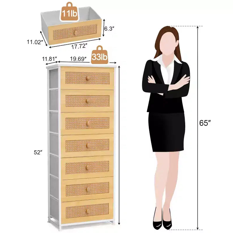 Commode de rangement en tissu à 7 tiroirs – 132 cm (H) x 50 cm (L) x 30 cm (P), cadre en acier