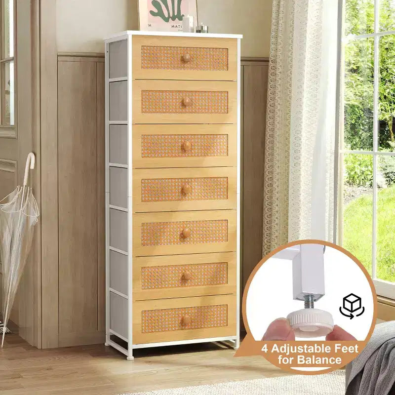 Commode de rangement en tissu à 7 tiroirs – 132 cm (H) x 50 cm (L) x 30 cm (P), cadre en acier