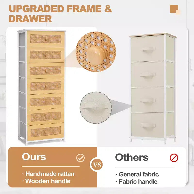 Commode de rangement en tissu à 7 tiroirs – 132 cm (H) x 50 cm (L) x 30 cm (P), cadre en acier