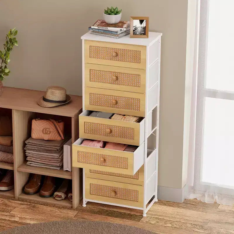 Commode de rangement en tissu à 7 tiroirs – 132 cm (H) x 50 cm (L) x 30 cm (P), cadre en acier