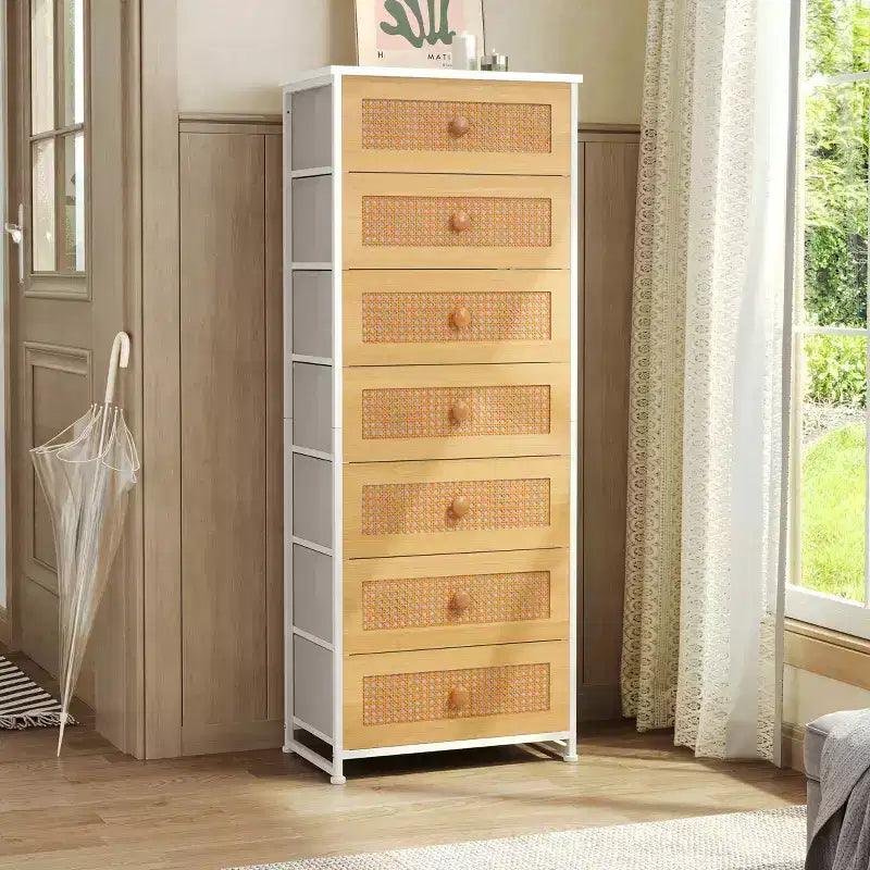 Commode de rangement en tissu à 7 tiroirs – 132 cm (H) x 50 cm (L) x 30 cm (P), cadre en acier