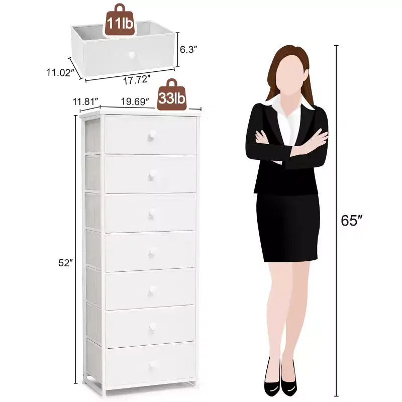 Commode de rangement en tissu à 7 tiroirs – 132 cm (H) x 50 cm (L) x 30 cm (P), cadre en acier
