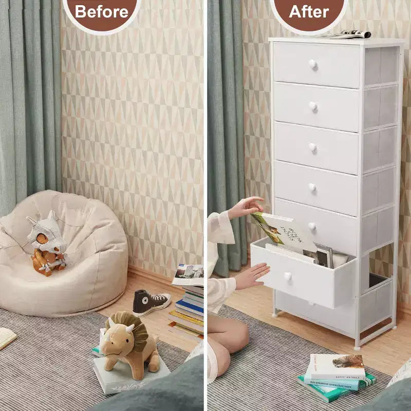 Commode de rangement en tissu à 7 tiroirs – 132 cm (H) x 50 cm (L) x 30 cm (P), cadre en acier