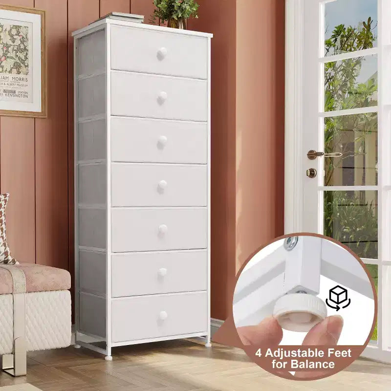 Commode de rangement en tissu à 7 tiroirs – 132 cm (H) x 50 cm (L) x 30 cm (P), cadre en acier