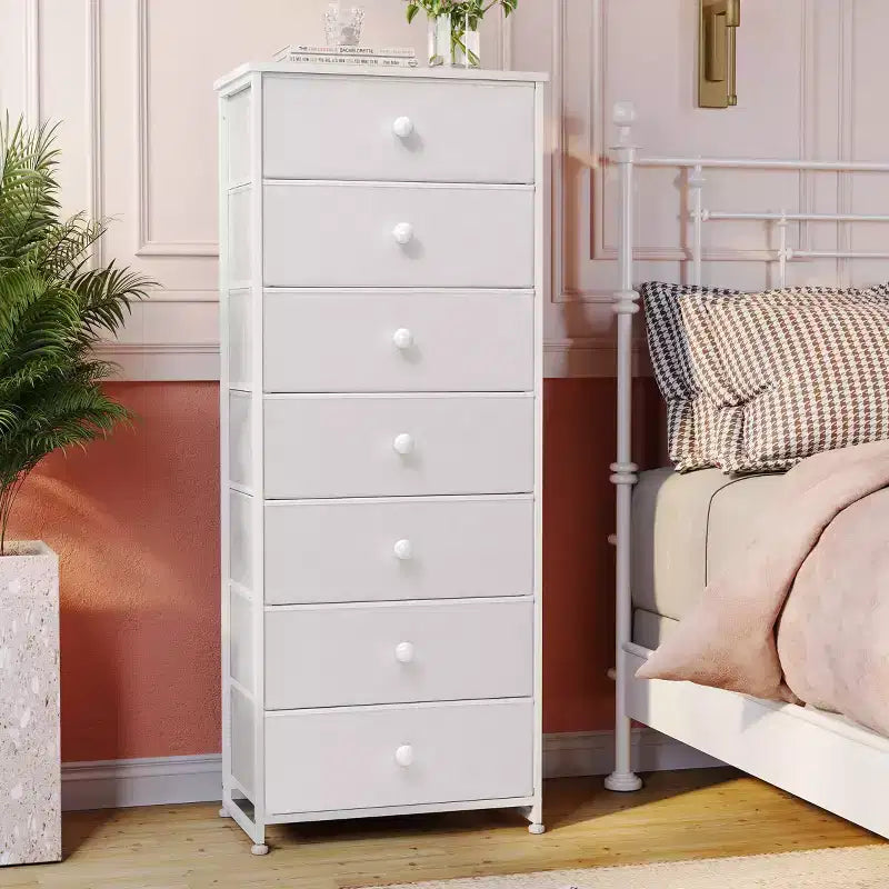 Commode de rangement en tissu à 7 tiroirs – 132 cm (H) x 50 cm (L) x 30 cm (P), cadre en acier