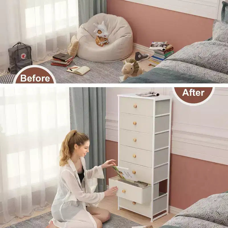 Commode de rangement en tissu à 7 tiroirs – 132 cm (H) x 50 cm (L) x 30 cm (P), cadre en acier