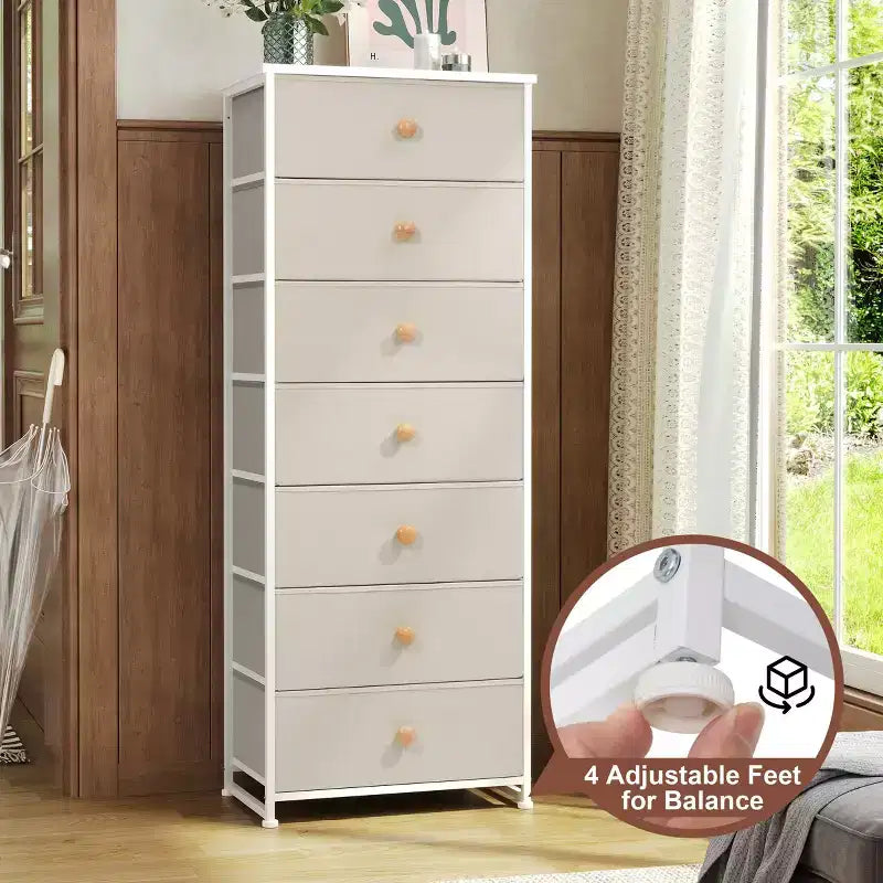 Commode de rangement en tissu à 7 tiroirs – 132 cm (H) x 50 cm (L) x 30 cm (P), cadre en acier