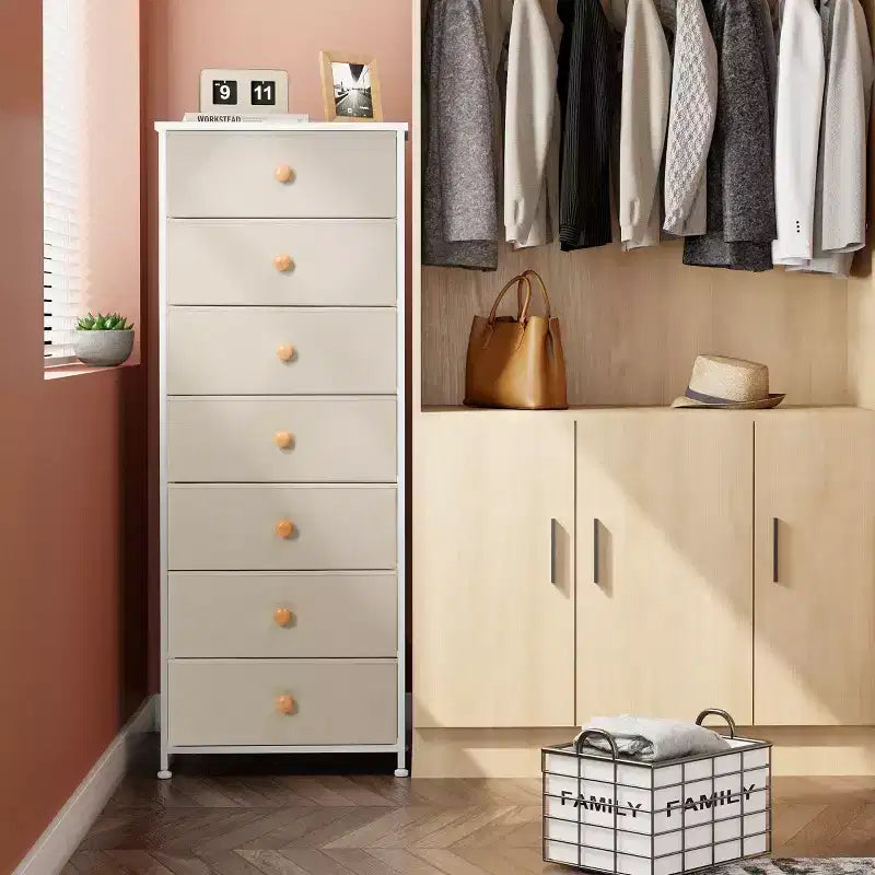 Commode de rangement en tissu à 7 tiroirs – 132 cm (H) x 50 cm (L) x 30 cm (P), cadre en acier