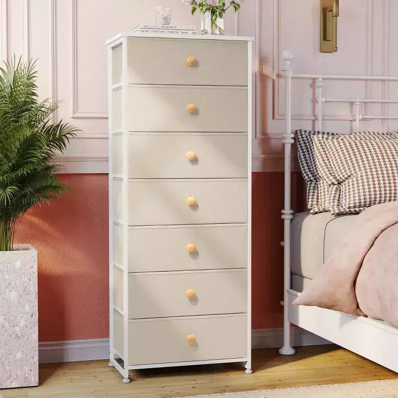 Commode de rangement en tissu à 7 tiroirs – 132 cm (H) x 50 cm (L) x 30 cm (P), cadre en acier