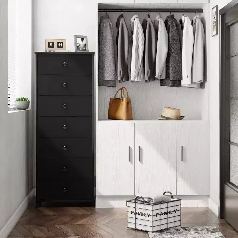 Commode de rangement en tissu à 7 tiroirs – 132 cm (H) x 50 cm (L) x 30 cm (P), cadre en acier
