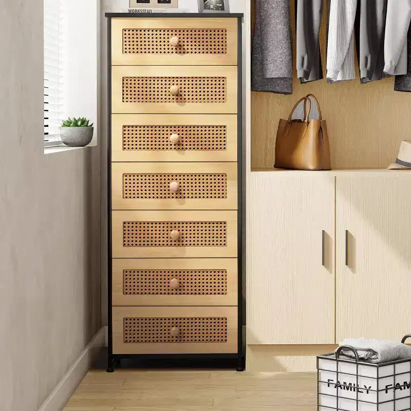 Commode de rangement en tissu à 7 tiroirs – 132 cm (H) x 50 cm (L) x 30 cm (P), cadre en acier