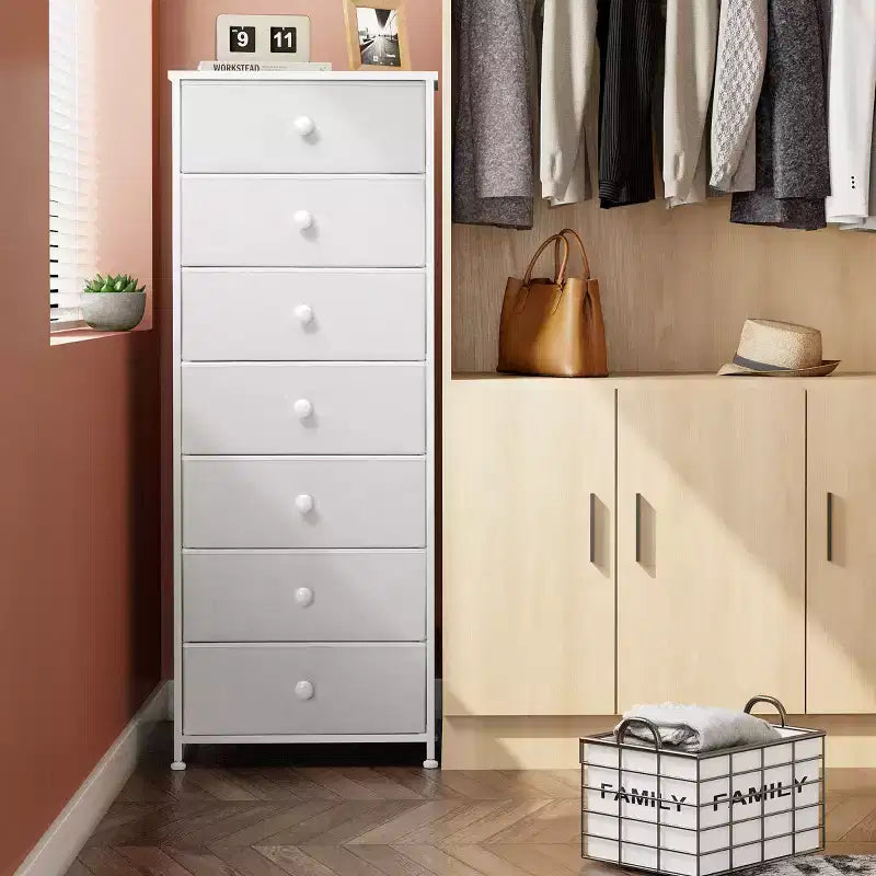 Commode de rangement en tissu à 7 tiroirs – 132 cm (H) x 50 cm (L) x 30 cm (P), cadre en acier