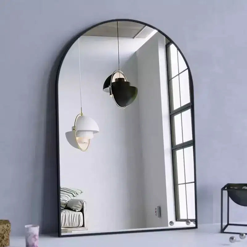 Miroir mural en métal arqué, cadre noir/or – 24"L x 36"H, fixation murale