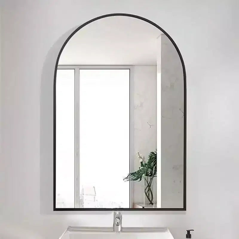 Miroir mural en métal arqué, cadre noir/or – 24"L x 36"H, fixation murale