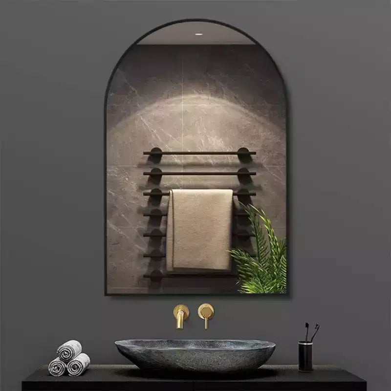 Miroir mural en métal arqué, cadre noir/or – 24"L x 36"H, fixation murale