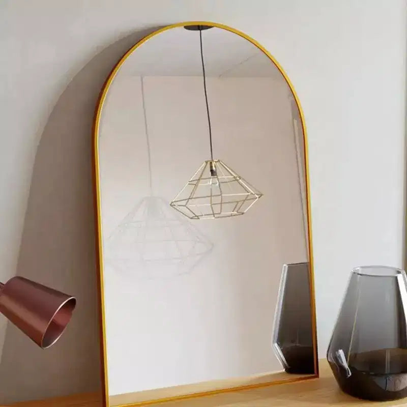 Miroir mural en métal arqué, cadre noir/or – 24"L x 36"H, fixation murale