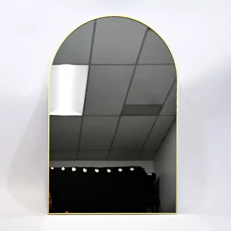 Miroir mural en métal arqué, cadre noir/or – 24"L x 36"H, fixation murale